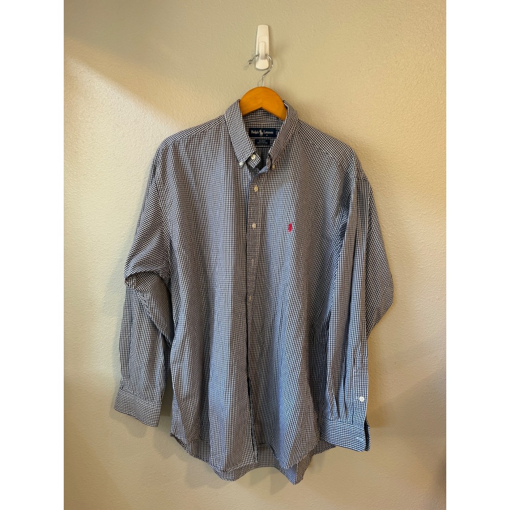 Ralph Lauren Button Down Shirt Mens XL Blake Navy Gingham Check Long Sleeve Prep
